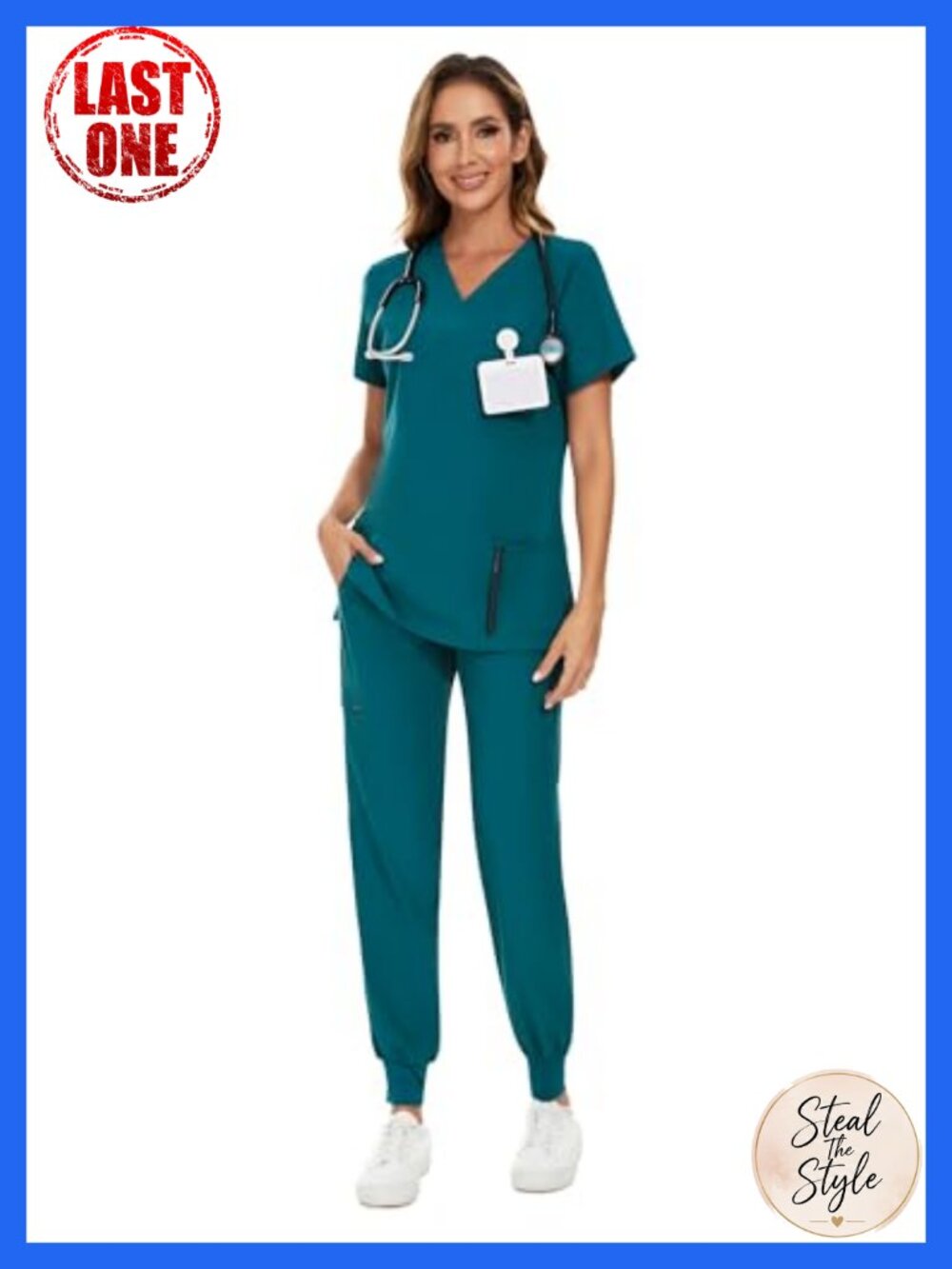 Scrubs for Women Set Stretch V-Neck Jogger Pant 9 Pockets Medical Uniform